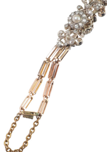 Ca. 1880 - Victorian English Diamondsbracelet with three Pearls - Image 4