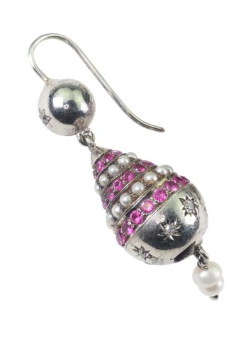 Ca. 1960 - Silver Earrings with Rubies, Pearls & Diamonds - Image 4