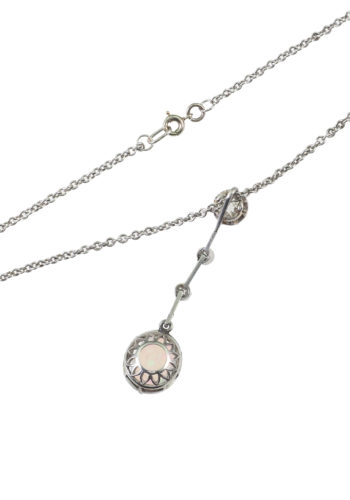 ** SOLD ** Ca. 1910 - 18K Gold Pendant with Chain, Opal & Diamonds - Image 4
