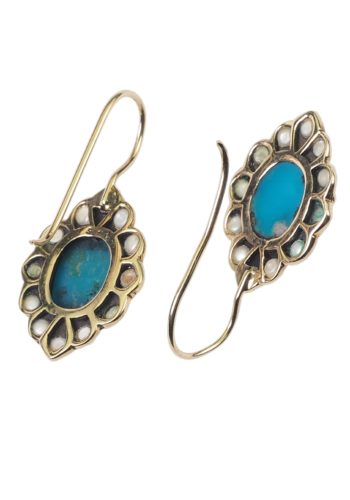 Ca. 1900 - Late Victorian Turquoises & Pearls Earrings - Image 4