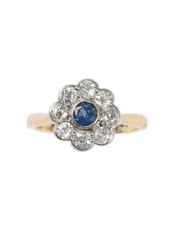 Ca. 1930 - Art déco Engagement ring / Daisy Sapphirering - Image 3