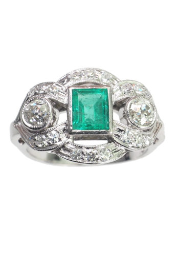 Ca. 1930 - Art déco Ring with Emerald & Diamonds, incl. Gemstones certificate! - Image 3