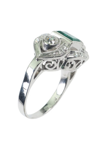 Ca. 1930 - Art déco Ring with Emerald & Diamonds, incl. Gemstones certificate! - Image 4