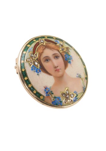 ** SOLD ** Ca. 1890 - Victorian Enamel painting Goldbrooch - Image 3