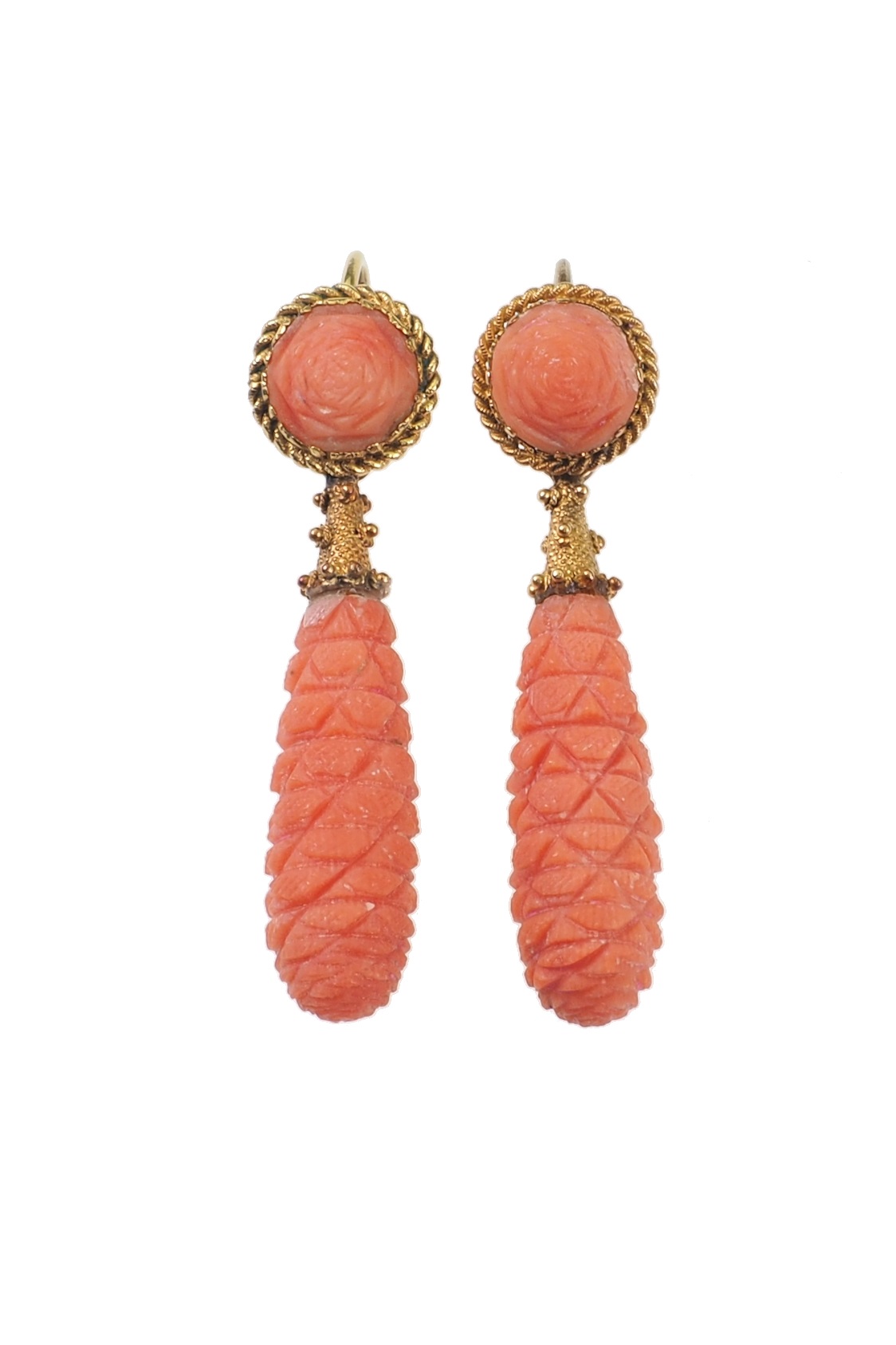 Vintage Clip-on Square Coral Black and Gold Earrings