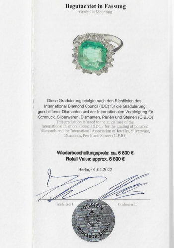 Ca. 1960 - Emerald & Brilliants Ring, incl. Gems certificate! - Image 9
