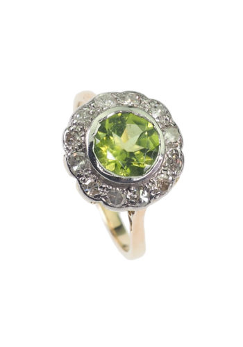 Ca. 1910 - Peridotring / Daisy ring with 12 Diamonds - Image 3