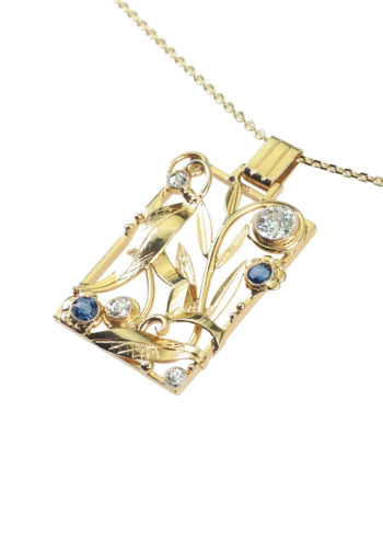 Ca. 1930 - Gold Pendant with chain, German Art déco - Image 3