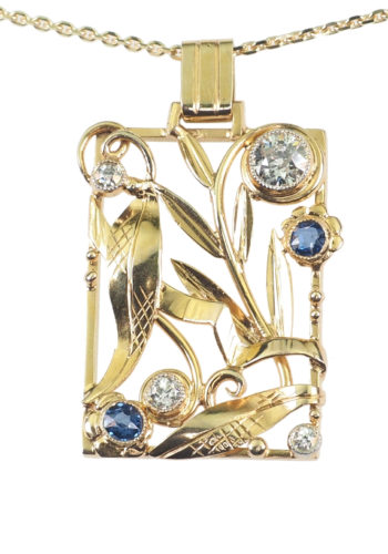 Ca. 1930 - Gold Pendant with chain, German Art déco - Image 5