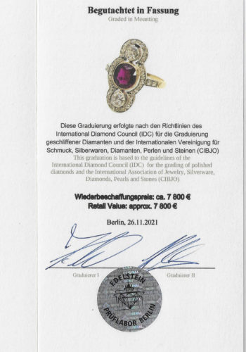 Ca. 1920 - Art déco Ruby- & Diamondsring, incl. Gemstones certificate! - Image 9