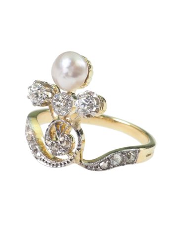 Ca. 1900 - French Art nouveau ring, Diamonds & Pearl - Image 3