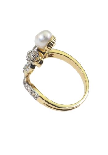Ca. 1900 - French Art nouveau ring, Diamonds & Pearl - Image 4
