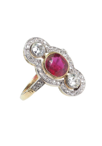 Ca. 1920 - Art déco Ruby- & Diamondsring, incl. Gemstones certificate! - Image 4