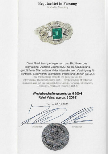 Ca. 1930 - Art déco Ring with Emerald & Diamonds, incl. Gemstones certificate! - Image 8