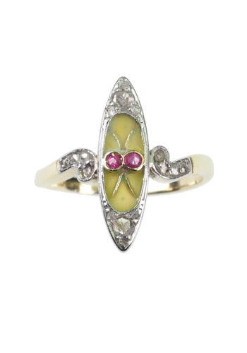 Ca. 1900 - Art nouveau ring with Window enamel, French - Image 3