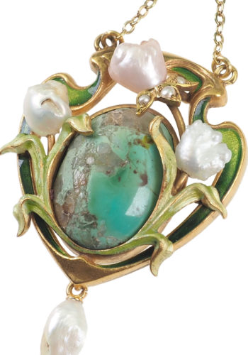 ** SOLD ** Ca. 1915 - Turquoise, Enamel & Pearls Art nouveau Pendant - Image 3