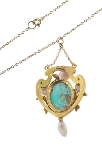** SOLD ** Ca. 1915 - Turquoise, Enamel & Pearls Art nouveau Pendant - Image 6