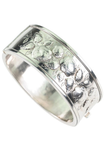 Dated 1884 - Sterlingsilver Bangle with Flower motifs - Image 3