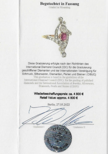 Ca. 1900 - Art nouveau Ring with Ruby & Diamonds, incl. Gemstones appraisal! - Image 8