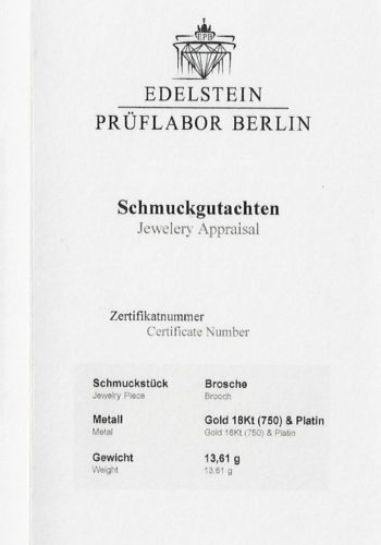 Ca. 1910 - French Diamonds brooch, incl. Gems certificate! - Image 8