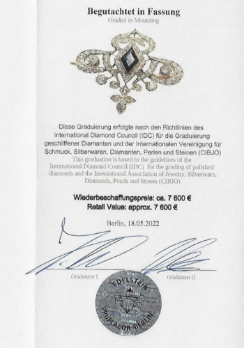 Ca. 1910 - French Diamonds brooch, incl. Gems certificate! - Image 9