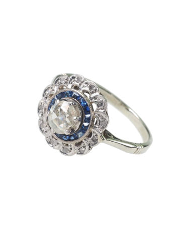 Ca. 1930 - Art déco Diamonds & Sapphires Ring - Image 4