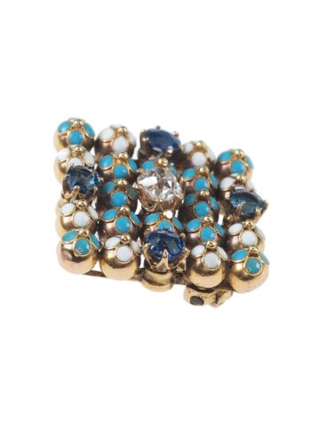 Ca. 1910 - Gold, Sapphires, Diamond & Enamel Brooch - Image 3