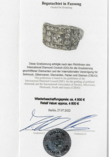Ca. 1940 - Art déco Diamondsring Platinum, incl. Jewelry appraisal! - Image 6