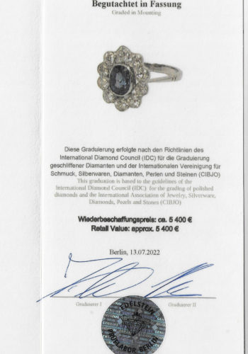 Ca. 1950 - Platinum Sapphirering incl. Jewelry appraisal! - Image 6