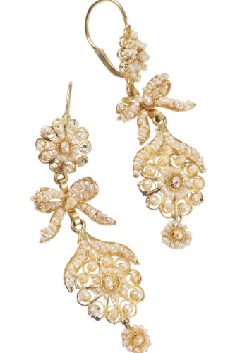 ** SOLD ** Ca. 1800 - Gold & Pearls, Italian Earrings - Image 4