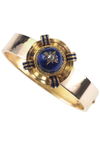 Ca. 1860 - 15 ct. Gold Bangle with Enamel & Diamond - Image 3