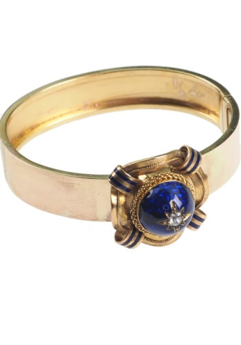 Ca. 1860 - 15 ct. Gold Bangle with Enamel & Diamond - Image 4