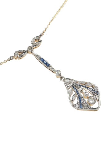 ** SOLD ** Ca. 1920 - Art déco Necklace, Sapphires & Diamonds - Image 3