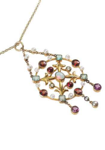 ** SOLD ** Ca. 1900 - Gold pendant with Multicolor gemstones - Image 3