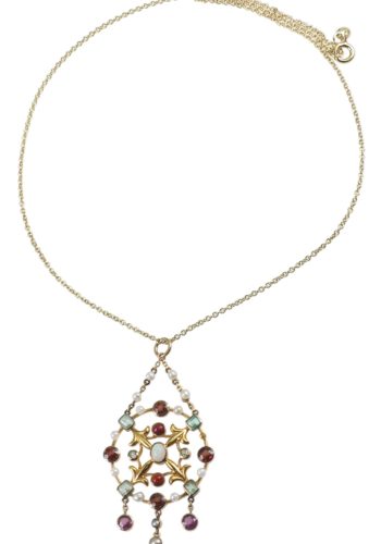 ** SOLD ** Ca. 1900 - Gold pendant with Multicolor gemstones - Image 4