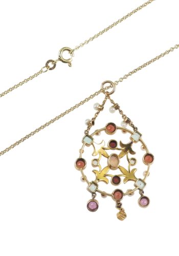 ** SOLD ** Ca. 1900 - Gold pendant with Multicolor gemstones - Image 5