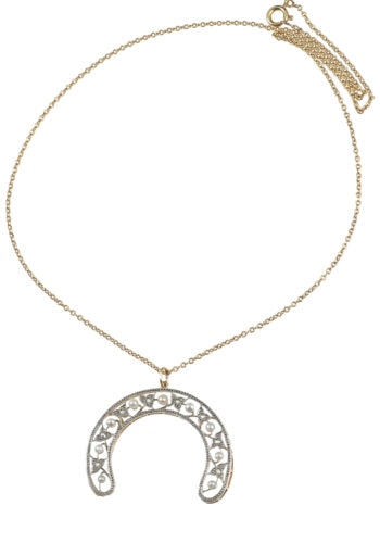 Ca. 1910 - Diamonds & Pearls Gold Pendant with chain - Image 4