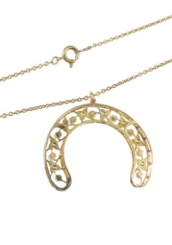 Ca. 1910 - Diamonds & Pearls Gold Pendant with chain - Image 5