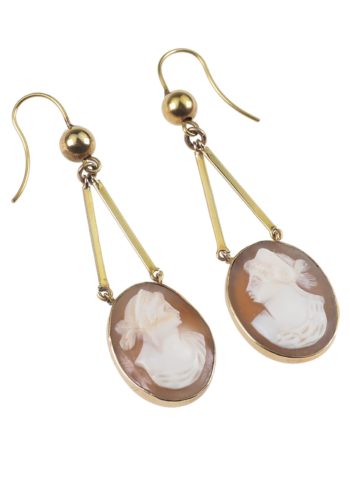 Ca. 1870 - Shell cameos Gold Earrings, Victorian England - Image 3