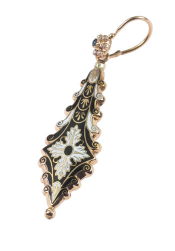 ** SOLD ** Ca. 1840 - Gold, Enamel & Pearls Earrings - Image 4