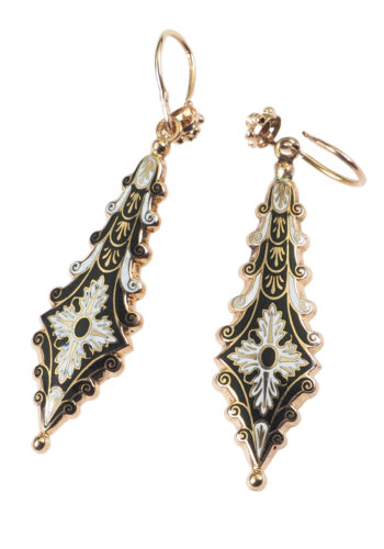** SOLD ** Ca. 1840 - Gold, Enamel & Pearls Earrings - Image 5