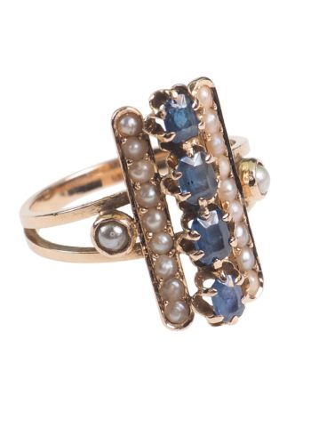 Ca. 1900 - Sapphires & Pearls Jugendstil Goldring - Image 3