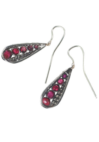 Ca. 1970 - Ruby & Diamond 925 Silver Earrings - Image 3