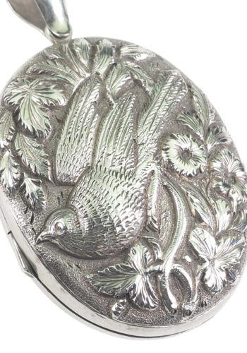 Ca. 1880 - Sterlingsilver Medallion "Bird with Flower" - Image 3