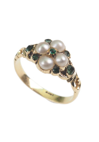 Ca. 1880 - Victorian Gold ring, Pearl & Emerald - Image 3