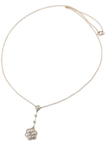Ca. 1900 - Natural pearl & Diamond Gold Necklace - Image 3