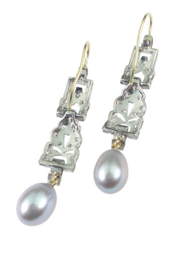 ** SOLD ** Ca. 1930 - Seed pearl & Diamond, Art déco Earrings - Image 4
