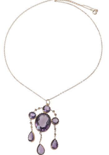 Ca. 1890 - Amethyst & Pearl, Gold Pendant with Chain - Image 3