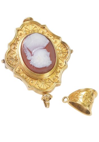 Ca. 1870 - Etruscan Revival Pendant with Carnelian Cameo - Image 4
