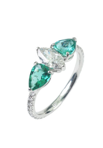 Ca. 1990 - Italian Emerald & Diamond Engagement ring - Image 3